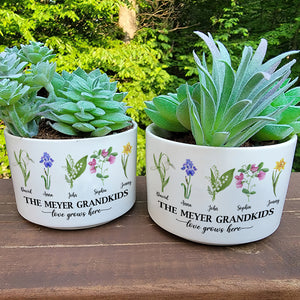 Love Grows Here Personalized Plant Pot, Gift For Grandma, Flower Garden Pot - Plant Pot - GoDuckee