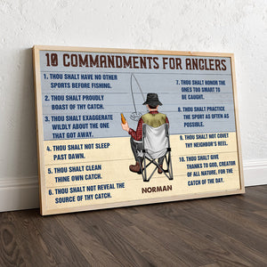Personalized Fishing Man Poster - 10 Commandments For Anglers - Wood Print Art - Poster & Canvas - GoDuckee