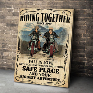Personalized Couple Biker Poster - Riding Together and Fall In Love - Marriage Chapter - Poster & Canvas - GoDuckee