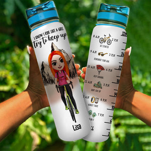 Personalized Cycling Girl Water Tracker Bottle - I Know I Ride Like A Girl Try To Keep Up - Water Bottles - GoDuckee