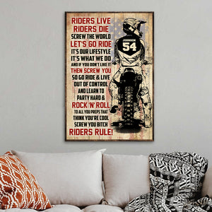 Vintage Motocross Poster - Custom Name, Number Rider - Riders Live Riders Die - American Flag - Poster & Canvas - GoDuckee
