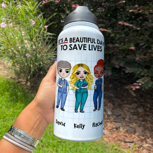 Personalized Nurse Bestie Water Bottle - It's A Beautiful Day Fol9-Vd1 - Water Bottles - GoDuckee
