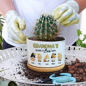 Grandma's Reasons To Bee Happy, Gift For Grandma, Personalized Plant Pot, Gnome Plant Pot - Plant Pot - GoDuckee