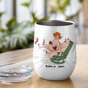 Personalized Naughty Couple Wine Tumbler, Your Balls Unbelievable Me Enjoying Them - Wine Tumbler - GoDuckee