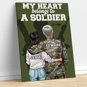 Personalized Veteran Couple Poster - My Heart Belongs To A Soldier - Poster & Canvas - GoDuckee