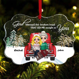 God Blessed The Broken Road That Led Me Straight To You, Personalized Couple Medallion Acrylic Ornament, Christmas Gift - Ornament - GoDuckee