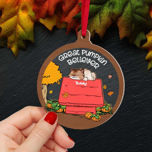 Sleeping Dog & Cat, Great Pumpkin Believer, 2 Layered Mix Ornament, Christmas Gift - Ornament - GoDuckee