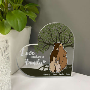 Love Makes A Family, Family Bear Love Personalized Heart Acrylic Plaque, Gift For Family - Decorative Plaques - GoDuckee