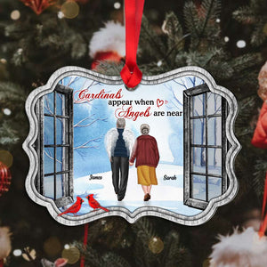 Cardinals Appear When Angels Are Near Memorial Gift, Personalized Heaven Old Couple Medallion Wood Ornament, Chritsmas Gift - Ornament - GoDuckee