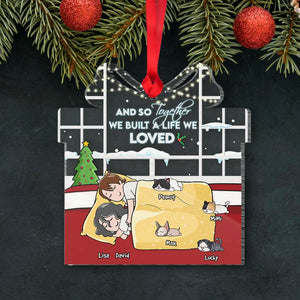 And So Together We Built A Life We Loved, Personalized Cartoon Sleeping Couple & Cat Breeds Ornament, Christmas Gift - Ornament - GoDuckee