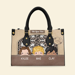 Grandma, We Love You, Personalized Leather Bag - Leopard Gift For Grandma - Leather Bag - GoDuckee