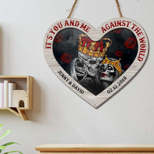 It's You And Me Against The World, Personalized Wood Sign, Gift For Couples - Wood Sign - GoDuckee