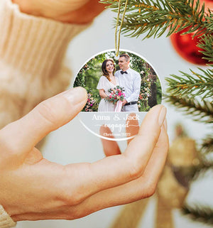 Personalized Couple Engagement Acrylic Custom Shape Ornament, Christmas Gift For Couples - Ornament - GoDuckee