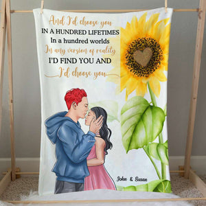 And I'd Choose You In A Hundred Lifetimes, Happy Anniversary Couple Blanket Gift Valentine Day - Blanket - GoDuckee