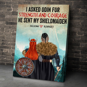 Personalized Viking Couple Couple - He Sent My Shieldmaiden - Poster & Canvas - GoDuckee