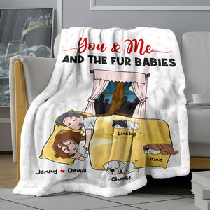 You & Me And Fur Babies, Personalized Cartoon Sleeping Couple & Cat, Dog Breeds Blanket - Blanket - GoDuckee