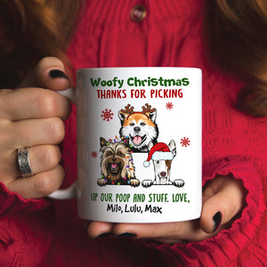 Woofy Christmas Thanks For Picking Up Our Stuff, Personalized Dog Christmas Mug, Christmas Gift - Coffee Mug - GoDuckee