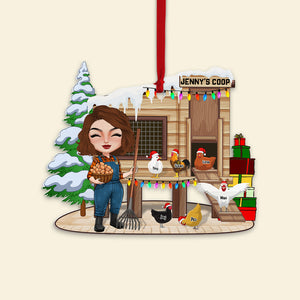 Personalized Poultry Farming Chicken Girl At The Coop Ornament, Christmas Tree Decor - Ornament - GoDuckee