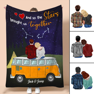 Personalized Camping Zodiac Couple Blanket - And So The Stars Brought Us Together - Blanket - GoDuckee