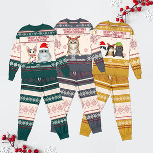 Merry Christmas Human Servant, Personalized Cat Pajamas, Christmas Gifts For Cat Lovers - AOP Products - GoDuckee