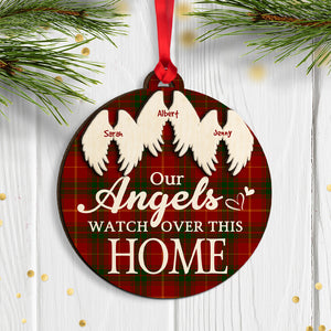 Our Angels Watch Over This Home, Personalized Heaven Wood Ornament, Christmas Gift - Ornament - GoDuckee