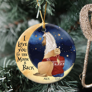 Horse I Love You To The Moon And Back, Personalized Round Ceramic Ornament - Ornament - GoDuckee