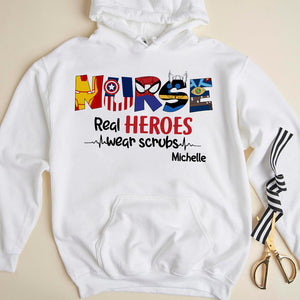 Personalized Nurse Shirt, Real Heroes Wear Scrubs, Custom Letters - Shirts - GoDuckee