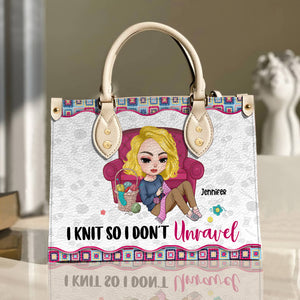 Knitting I Knit So I Don't Unravel - Personalized Leather Bag - Leather Bag - GoDuckee