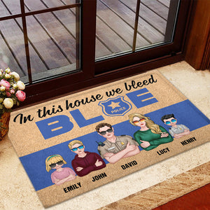 In This House We Bleed Blue - Personalized Police Doormat - Gift For Family, Police Family - Doormat - GoDuckee