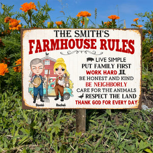 Farmhouse Rules - Personalized Metal Sign - Metal Wall Art - GoDuckee