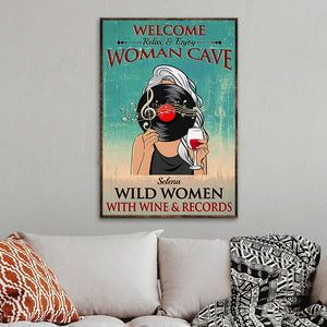 Personalized Vinyl Girl Poster - Welcome Relax & Enjoy - Vinyl Record & Wine - Poster & Canvas - GoDuckee