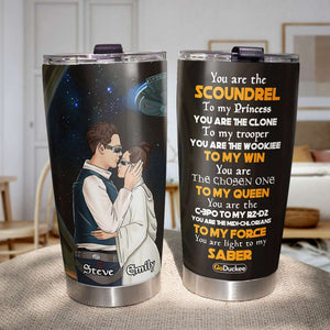 Personalized S.W Couple Tumbler - You Are The Scoundrel - Couple Hugging And Kissing Side View - Tumbler Cup - GoDuckee