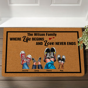 Where Life Begins And Love Never Ends Personalized Shoes Family Doormat - Doormat - GoDuckee
