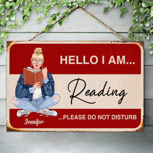 Hello I Am... Reading - Personalized Metal Sign - Gift For Book Lover - Metal Wall Art - GoDuckee