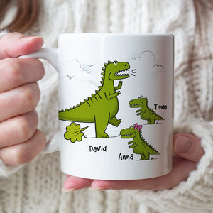 Happy Father's Day To The Master Of Dad Jokes, Personalized Mug, Gift For Dad, Father's Day Gift, Dinosaur Dad And Kids Mug - Coffee Mug - GoDuckee