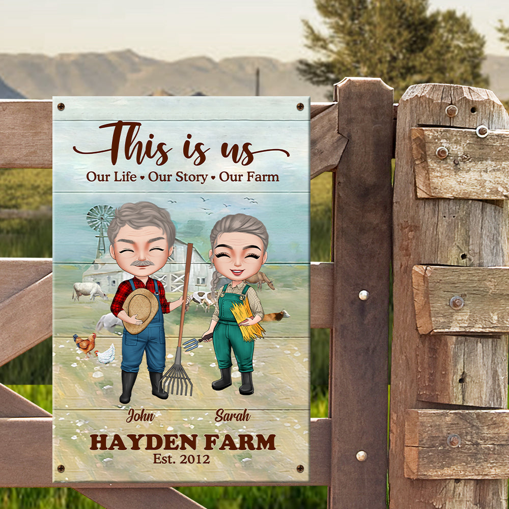 This Is Us Our Life Our Story Our Farm, Farmer Couple Printed Metal Sign Gift - Metal Wall Art - GoDuckee