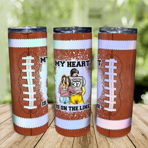 American Football My Heart Is On The Line - Custom 20oz Skinny Tumbler - Tumbler Cup - GoDuckee
