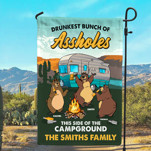 Personalized Camping Bears Flag - Drunkest Bunch of Assholes - Custom Bear Family Member - Flag - GoDuckee