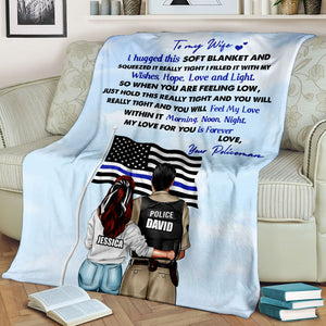 Personalized Police Couple Blanket - My Love For You Is Forever - Thin Blue Line Flag - Blanket - GoDuckee
