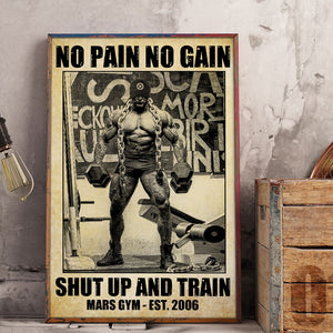 Vintage WeightLifting Poster - No Pain No Gain - Custom Name, Number - Poster & Canvas - GoDuckee