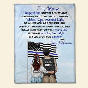 Personalized Police Couple Blanket - My Love For You Is Forever - Thin Blue Line Flag - Blanket - GoDuckee