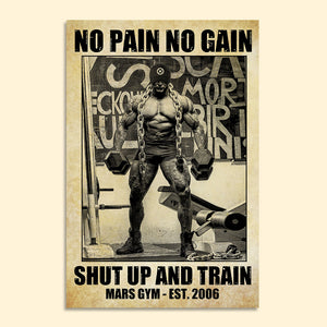 Vintage WeightLifting Poster - No Pain No Gain - Custom Name, Number - Poster & Canvas - GoDuckee