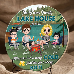 Lake House Where The Beer Is Always Cold, Personalized Family Wooden Sign, Gift For Family Members - Wood Sign - GoDuckee