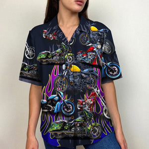 Custom Motorcycle Photo Hawaiian Shirt, Flame Pattern - Hawaiian Shirts - GoDuckee