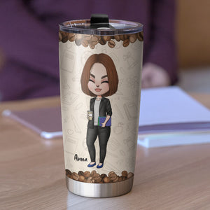 Personalized Teacher Tumbler - Drink Some Coffee - Chibi Teacher Front View - Tumbler Cup - GoDuckee