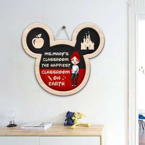 Teacher The Happiest Classroom - Personalized Wood Art - Gift For Teacher - Chibi Teacher Front View - Wood Sign - GoDuckee