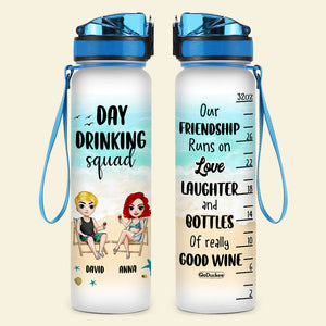 Personalized Friends Water Tracker Bottle - Day Drinking Squad - Water Bottles - GoDuckee