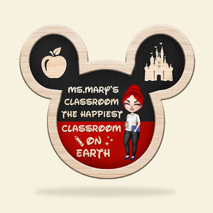 Teacher The Happiest Classroom - Personalized Wood Art - Gift For Teacher - Chibi Teacher Front View - Wood Sign - GoDuckee