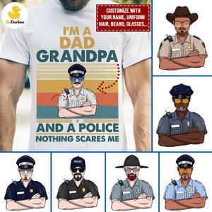 Personalized Police Dad Shirts - Retro Dad, Grandpa, Police Nothing Scares Me - Shirts - GoDuckee