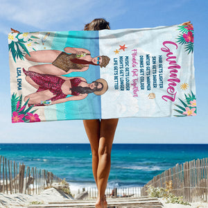 Summer Friends Get Together - Personalized Beach Towel - Gifts For Big Sister, Sistas, Girls Trip - Floral & Leopard Pattern - Beach Towel - GoDuckee